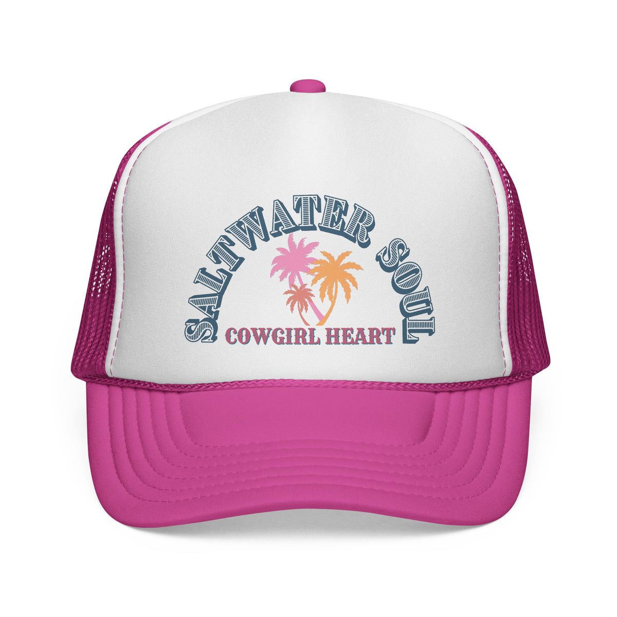 Cowgirl Heart Trucker Cap, Vibrant Beach Vibe Hat, Summer Accessory, Gift for Women, Outdoor Festival Wear, Saltwater Soul