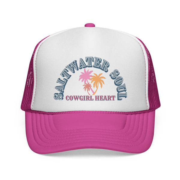 Cowgirl Heart Trucker Cap, Vibrant Beach Vibe Hat, Summer Accessory, Gift for Women, Outdoor Festival Wear, Saltwater Soul