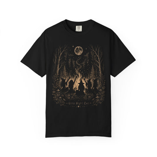 Witch Coven Campfire Girls Night Out T-shirt | Forest Moon Bonfire Illustration