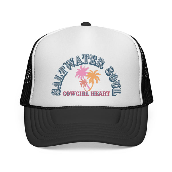 Cowgirl Heart Trucker Cap, Vibrant Beach Vibe Hat, Summer Accessory, Gift for Women, Outdoor Festival Wear, Saltwater Soul