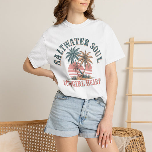 Boho Vintage Palm Beach Tee Comfort Colors Saltwater Soul Cowgirl Heart T-Shirt