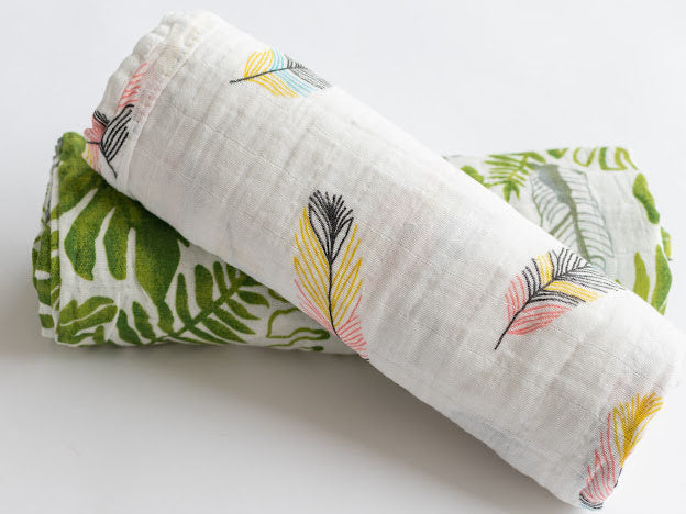 Forest and Feathers muslin cotton swaddle set. Set of two cotton swaddles.