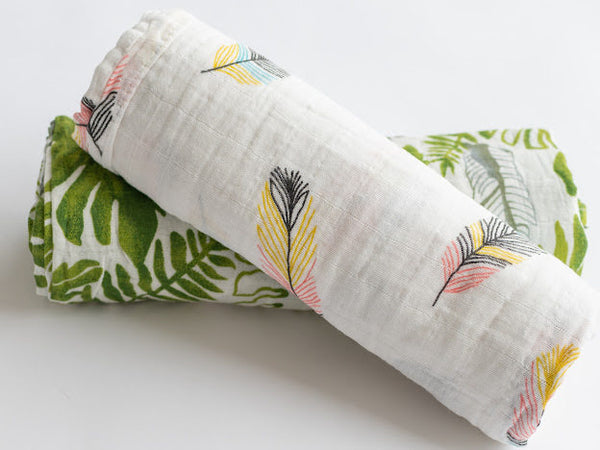 Forest and Feathers muslin cotton swaddle set. Set of two cotton swaddles.